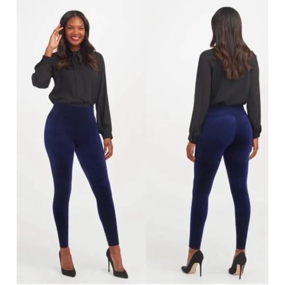 SPANX Pants - Spanx Velvet Leggings Lapis Night Blue Size Medium Shaping Tummy Control